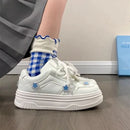 Tênis feminino plataforma azul kawaii, calçado branco coreano, primavera verão, vulcanizado, calçado casual fofo, skate, tênis feminino