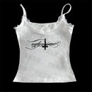 Sutiã com estampa de letras cruzadas, casual, streetwear, harajuku, grunge, punk, Y2K, top curto, chique, sexy, com acabamento em renda, emo, hip hop, feminino