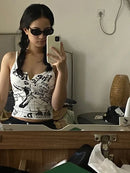 Camiseta regata feminina de malha canelada sem mangas com estampa punk Y2K E-Girl, estilo cropped dos anos 2000, estilo fada de verão, grunge, hippie dos anos 90, moda coreana