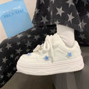 Tênis feminino plataforma azul kawaii, calçado branco coreano, primavera verão, vulcanizado, calçado casual fofo, skate, tênis feminino