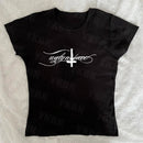 Sutiã com estampa de letras cruzadas, casual, streetwear, harajuku, grunge, punk, Y2K, top curto, chique, sexy, com acabamento em renda, emo, hip hop, feminino