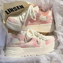 Novos calçados esportivos femininos , lindos, rosa, sola grossa, sapatos vulcanizados versáteis para o dia a dia, tênis feminino Kawaii, calçados baixos femininos