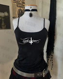 Sutiã com estampa de letras cruzadas, casual, streetwear, harajuku, grunge, punk, Y2K, top curto, chique, sexy, com acabamento em renda, emo, hip hop, feminino