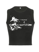 Regata sem mangas com estampa de guitarra Y2K casual canelada feminina grunge cropped top Harajuku moda colete camiseta roupas de rua dos anos 90