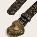 Cinto de couro PU com padrão de fivela de amor, jeans casual e moderno