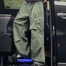 Calça cargo masculina de bolso grande, estilo japonês, estilo harajuku, solta, reta, de perna larga, larga, estilo hip hop