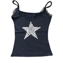 Camiseta casual de verão Y2K, estilo retrô de rua, com decote halter, conjunto de duas peças falsas, estilo de rua moderno