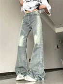 Calça jeans feminina estilo bootcut casual, calça jeans vintage reta, moda outono primavera, calça jeans feminina boca larga