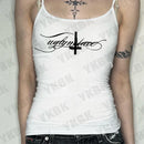 Sutiã com estampa de letras cruzadas, casual, streetwear, harajuku, grunge, punk, Y2K, top curto, chique, sexy, com acabamento em renda, emo, hip hop, feminino