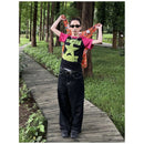 Calça jeans feminina larga bordada Y2K, preta, estilo retrô americano, casual, solta, streetwear, 2025, nova, cintura alta, larga