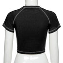 Camiseta feminina Harajuku crop top Harajuku retrô coreano preto demon punk gótico anime estampa roupas slim anime
