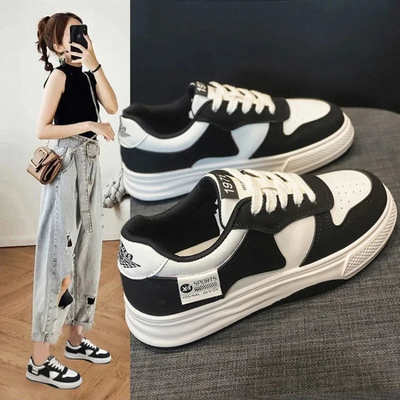 Platform Sports Shoes Flat Female Sneakers Women Tennis Spring Casual Vulcanize Black Fashion Harajuku Thick-sole Sneakers Shoes
