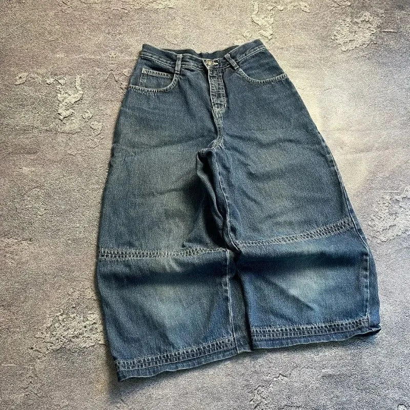 Calças jeans largas pretas bordadas com letras hip-hop Harajuku Y2K para homens e mulheres, moda retrô, nova tendência esportiva