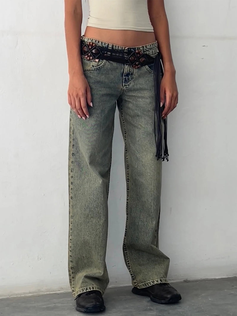 Calça jeans larga de cintura alta Y2K 2024, nova moda feminina, jeans solto, perna larga, roupa casual feminina, tamanho XS-XL, envio direto