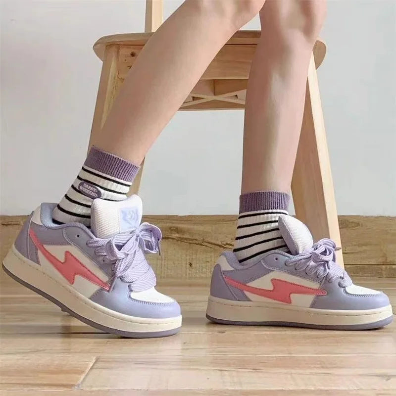 Tênis femininos respiráveis de primavera, sapatos rosa com salto grosso, tênis fofos, plataforma casual para corrida, Y2K, calçados esportivos Lolita