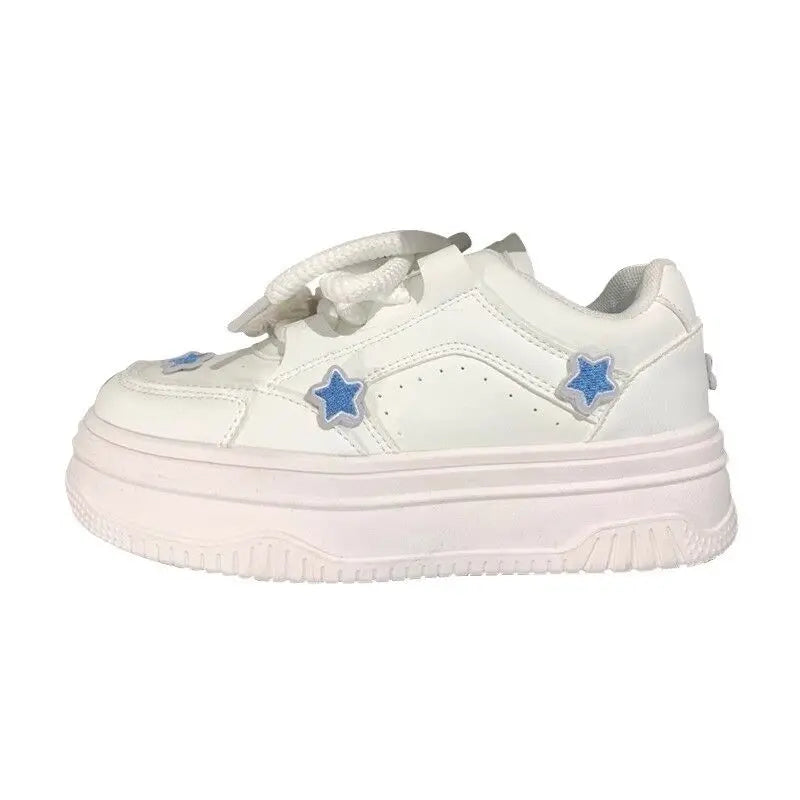 Tênis feminino plataforma azul kawaii, calçado branco coreano, primavera verão, vulcanizado, calçado casual fofo, skate, tênis feminino