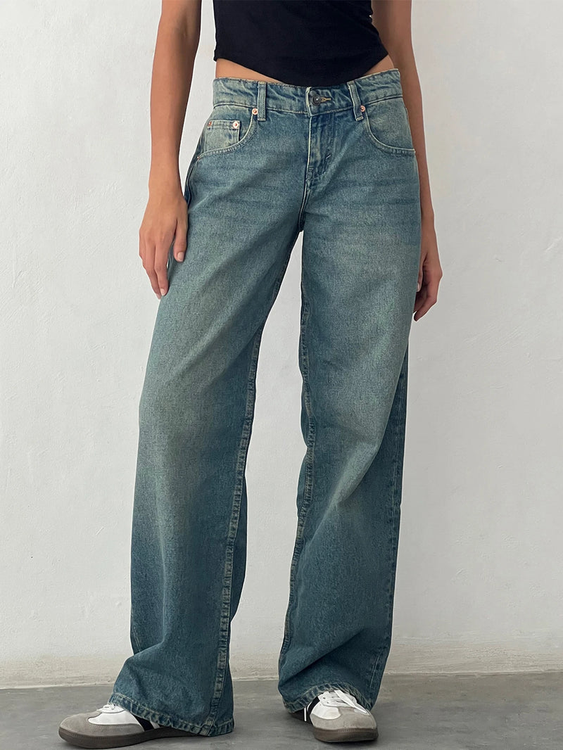 Calça jeans larga de cintura alta Y2K 2024, nova moda feminina, jeans solto, perna larga, roupa casual feminina, tamanho XS-XL, envio direto