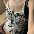 Camiseta regata feminina de malha canelada sem mangas com estampa punk Y2K E-Girl, estilo cropped dos anos 2000, estilo fada de verão, grunge, hippie dos anos 90, moda coreana