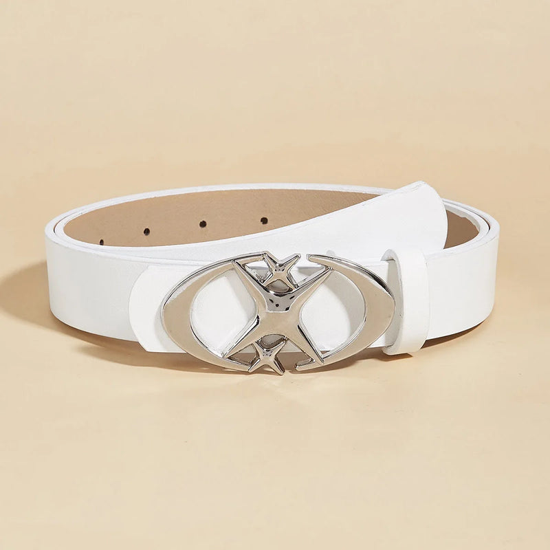 Cinto estiloso com fivela oval de metal cruzada - durável, simples e universalmente compatível - ideia de presente unissex para homens e mulheres