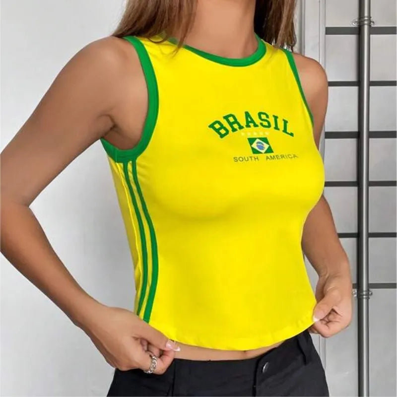 Top curto feminino de verão, estilo 5 estrelas, estilo Brasil, Y2K