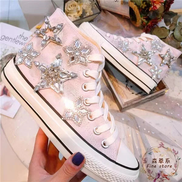 Tênis de lona feminino cano alto primavera mulher vulcanizada sapatos baixos femininos feitos à mão tênis casuais tênis feminino
