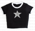 Camiseta estética gótica punk streetwear feminina casual anos 90 vintage grunge estrela estampa gráfica manga curta top curto Y2K meninas emo