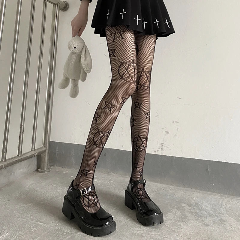 Meias de cano alto com fenda na rua, meias arrastão de renda com tiras, meias de cano alto estilo japonês JK para meninas, meias longas até o joelho Lolita