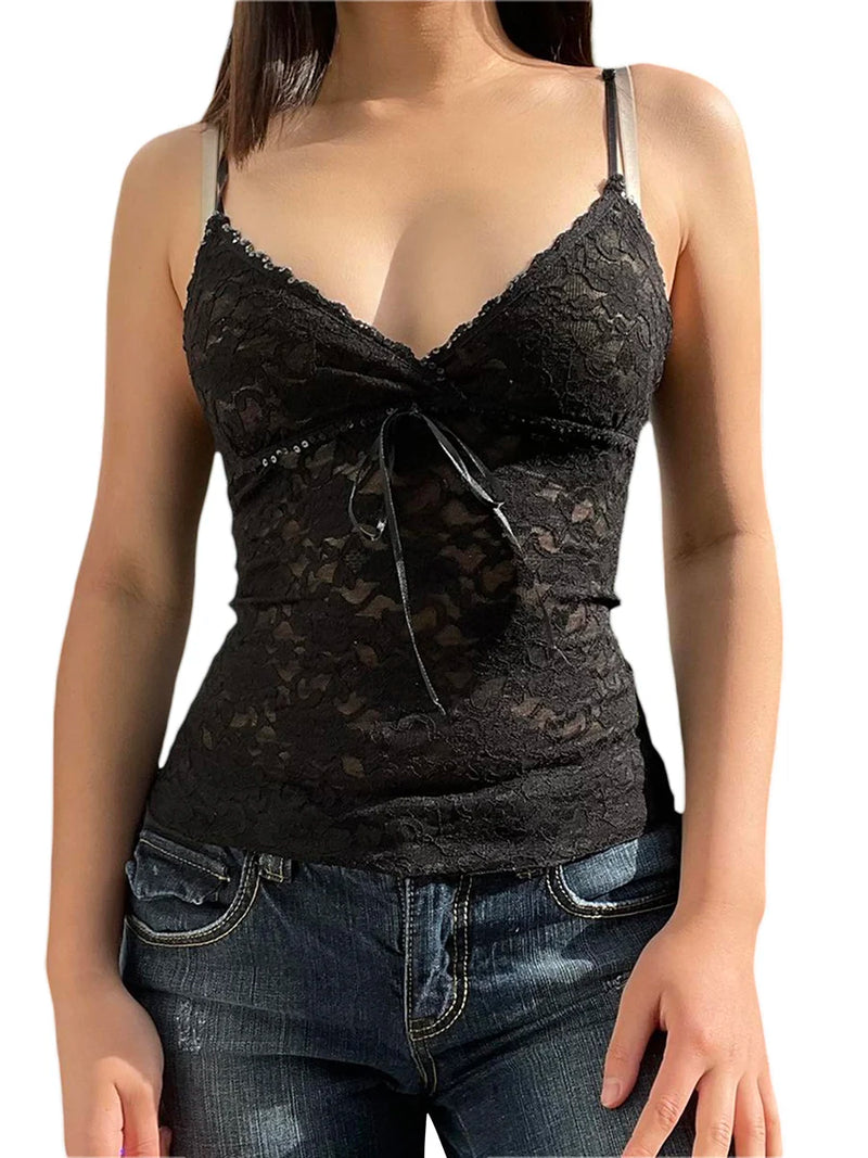 Y2K Fairycore Tops 2000s Roupas Estéticas Femininas Decote em V Alças Finas Sem Mangas Colete Coquete Roupas Streetwear
