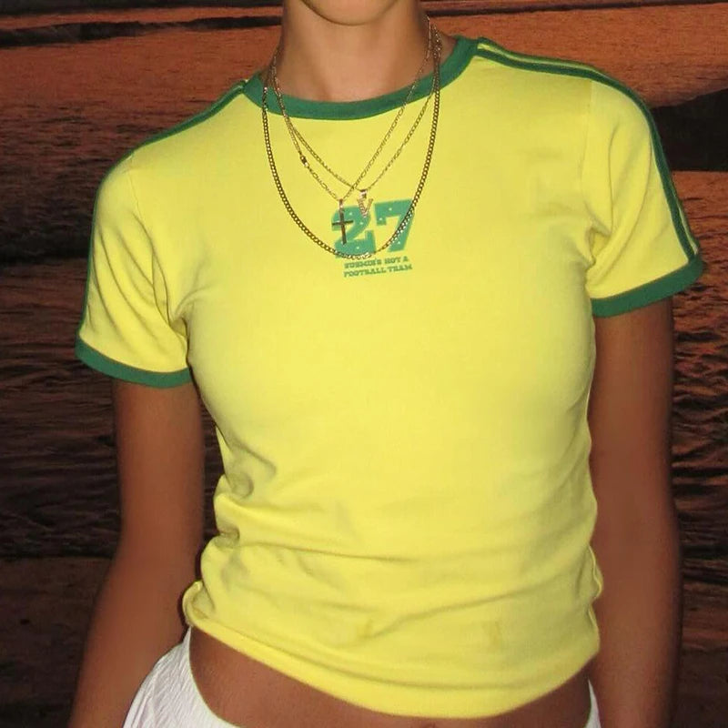 Top curto feminino de verão, estilo 5 estrelas, estilo Brasil, Y2K
