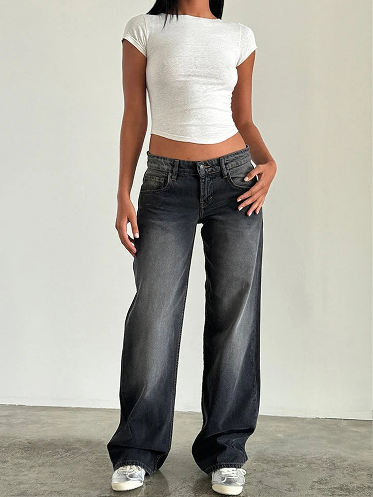 Calça jeans larga de cintura alta Y2K 2024, nova moda feminina, jeans solto, perna larga, roupa casual feminina, tamanho XS-XL, envio direto
