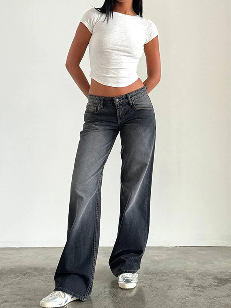 Calça jeans larga de cintura alta Y2K 2024, nova moda feminina, jeans solto, perna larga, roupa casual feminina, tamanho XS-XL, envio direto