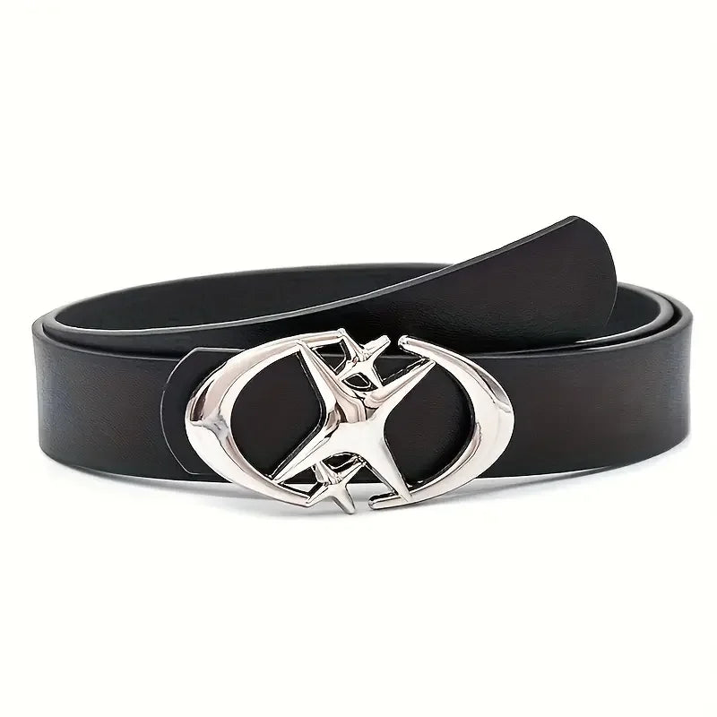 Cinto estiloso com fivela oval de metal cruzada - durável, simples e universalmente compatível - ideia de presente unissex para homens e mulheres