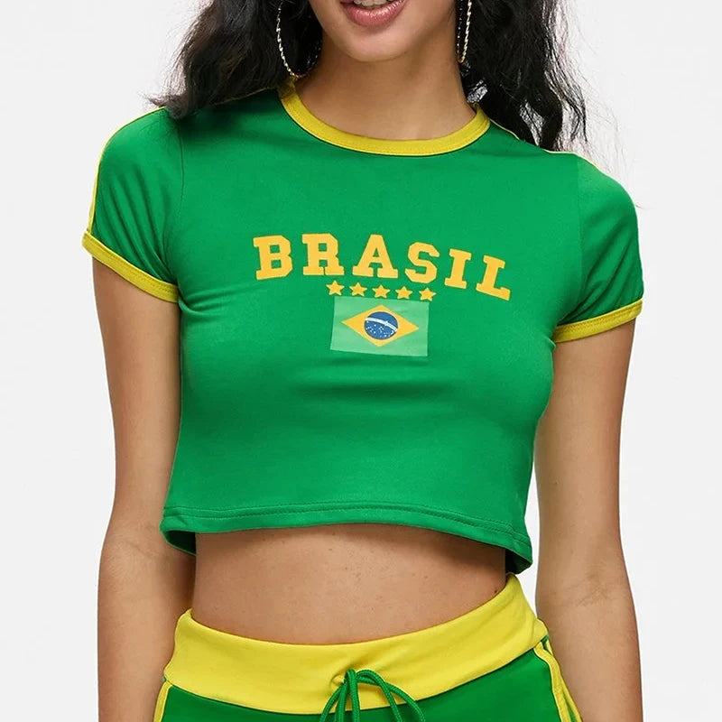 Top curto feminino de verão, estilo 5 estrelas, estilo Brasil, Y2K