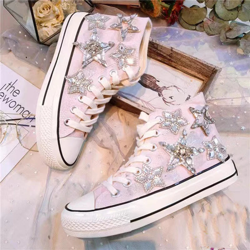 Tênis de lona feminino cano alto primavera mulher vulcanizada sapatos baixos femininos feitos à mão tênis casuais tênis feminino