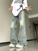 Calça jeans feminina estilo bootcut casual, calça jeans vintage reta, moda outono primavera, calça jeans feminina boca larga