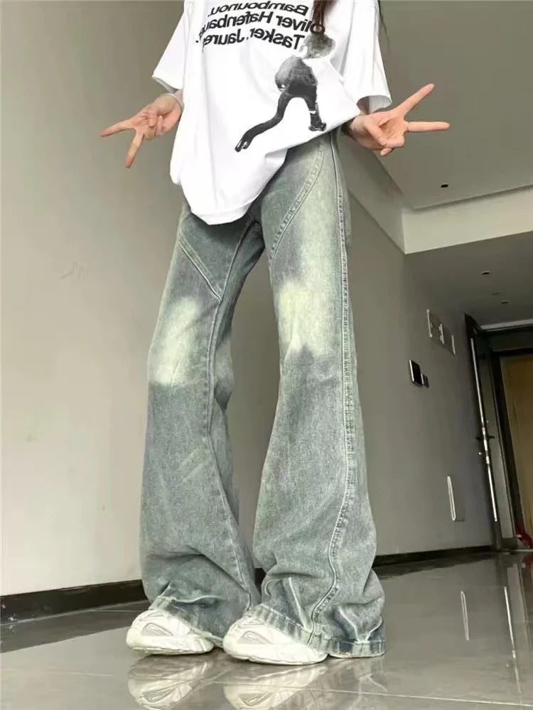 Calça jeans feminina estilo bootcut casual, calça jeans vintage reta, moda outono primavera, calça jeans feminina boca larga
