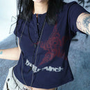 Crop top Harajuku estilo japonês com estampa de estrelas, gola redonda, manga curta, camiseta gráfica Y2K, roupas femininas, moda urbana