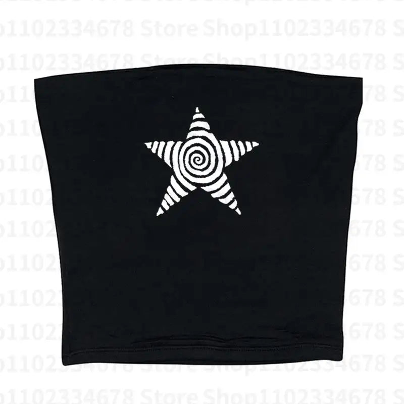 Camiseta estética gótica punk streetwear feminina casual anos 90 vintage grunge estrela estampa gráfica manga curta top curto Y2K meninas emo