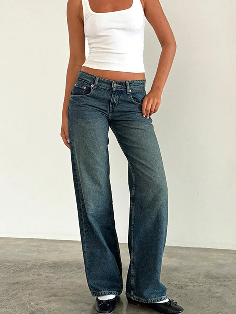 Calça jeans larga de cintura alta Y2K 2024, nova moda feminina, jeans solto, perna larga, roupa casual feminina, tamanho XS-XL, envio direto