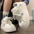 Tênis feminino plataforma azul kawaii, calçado branco coreano, primavera verão, vulcanizado, calçado casual fofo, skate, tênis feminino