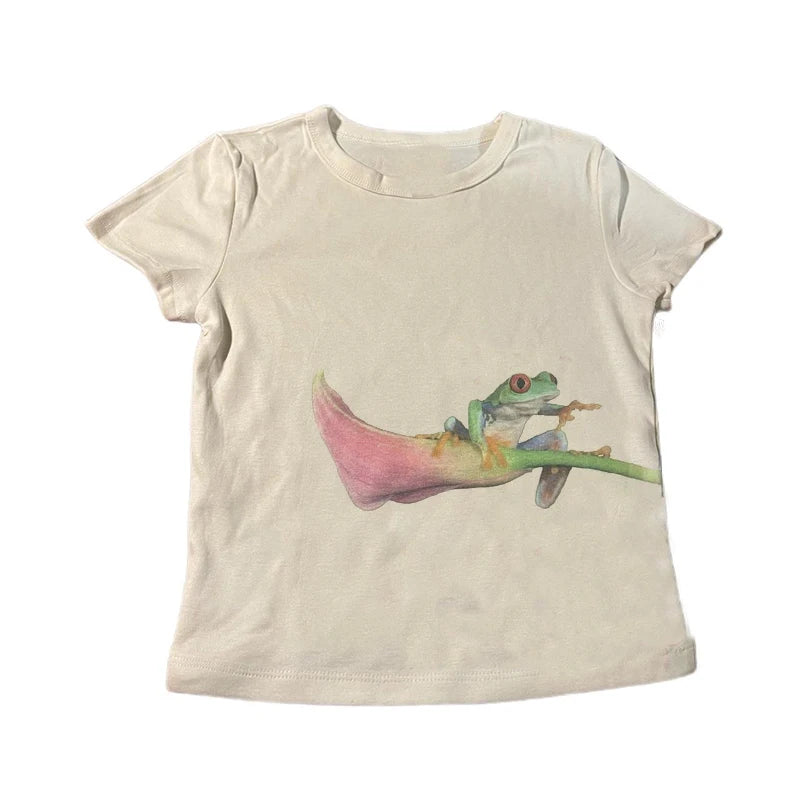 Camiseta estética de verão para bebês Y2K, roupas populares coreanas, emo streetwear, gótico, harajuku, estampa gráfica, camiseta feminina, top curto vintage