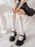 Meias de cano alto com fenda na rua, meias arrastão de renda com tiras, meias de cano alto estilo japonês JK para meninas, meias longas até o joelho Lolita