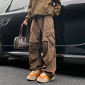 Calça cargo masculina de bolso grande, estilo japonês, estilo harajuku, solta, reta, de perna larga, larga, estilo hip hop