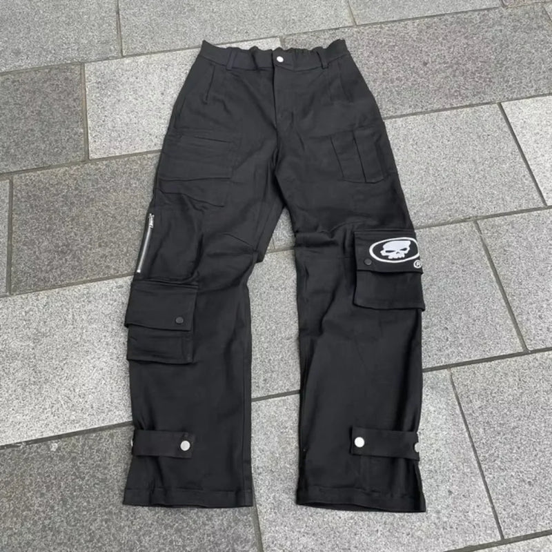Street Fashion Trend Skull Embroidered Jeans Women Harajuku Y2K New Hip Hop Joker Straight Wide-leg Pants Couple Casual Jeans