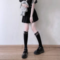 Meias de cano alto com fenda na rua, meias arrastão de renda com tiras, meias de cano alto estilo japonês JK para meninas, meias longas até o joelho Lolita