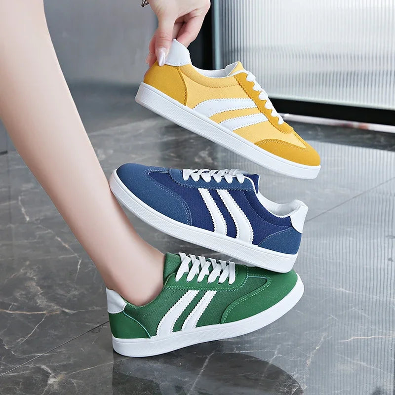 Tênis femininos, tênis baixos, moda feminina, cores mistas, cadarço, calçados vulcanizados, primavera outono, calçados para atividades ao ar livre