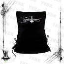 Sutiã com estampa de letras cruzadas, casual, streetwear, harajuku, grunge, punk, Y2K, top curto, chique, sexy, com acabamento em renda, emo, hip hop, feminino