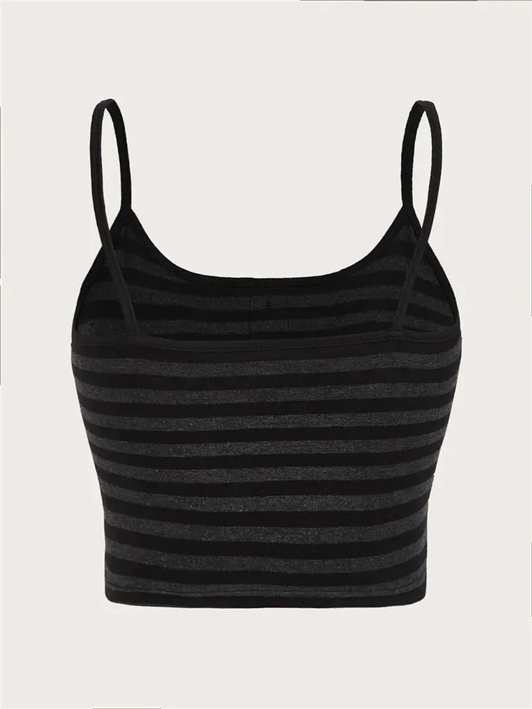 Goth Punk Listrado Botão Cami Top Feminino Verão Y2K Roupas Grunge High Street Sem Mangas Alcinhas Cropped Top Streetwear