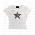 Camiseta estética gótica punk streetwear feminina casual anos 90 vintage grunge estrela estampa gráfica manga curta top curto Y2K meninas emo