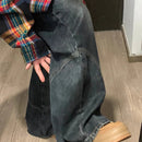 Calça jeans feminina Y2K Spicy Girl Dark Series de perna larga, nova calça flare com emenda solta e cintura alta para mulheres